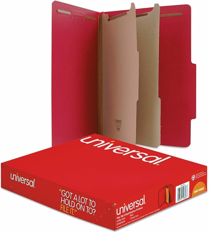 Universal - Pressboard Classification Folders, Letter, 6-Section, Ruby Red, 10/bx by Universal