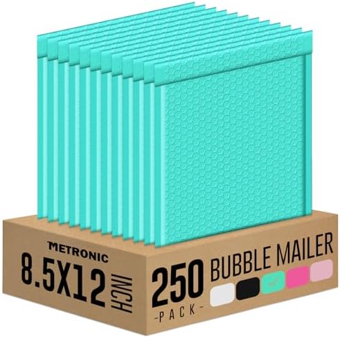 Metronic Bubble Mailer 8.5x12 Inch Teal 250 Pack Teal Padded Envelopes by METRONIC