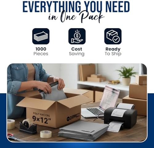 Shippozz 9x12 Poly Mailers 1000 Pack, Durable Waterproof Polymailers for Shipping Clothes, Self Seal Mailing Bags for Small Business Packaging Supplies, Mailing Envelopes for Books, and Accessories - Image 4