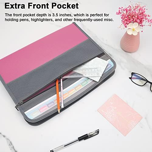 NAFY Expanding File Folders, 2Pack 13 Pockets Document Organizer with Zipper, A4 Letter Size Portable Accordion Expanding File Folders with Multicolor Labels for Office School Supplies (Black+Pink) - Image 4