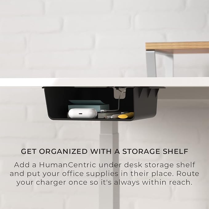 HumanCentric Under Desk Storage Shelf, Drawer Organizer | Office, Workstations, Tables, Sit Stand Desks, Gaming Setups, Mountable Storage Tray, Cable Management, Screw, Stick VHB Tape - Image 2