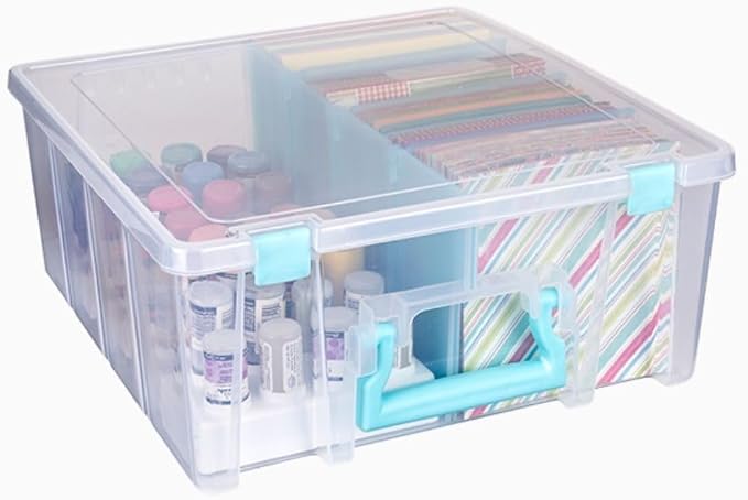 ArtBin 6990SA Super Satchel Double Deep with Removable Dividers, Large Portable Art & Craft Storage with Handle, Translucent/Aqua Mist - Image 2