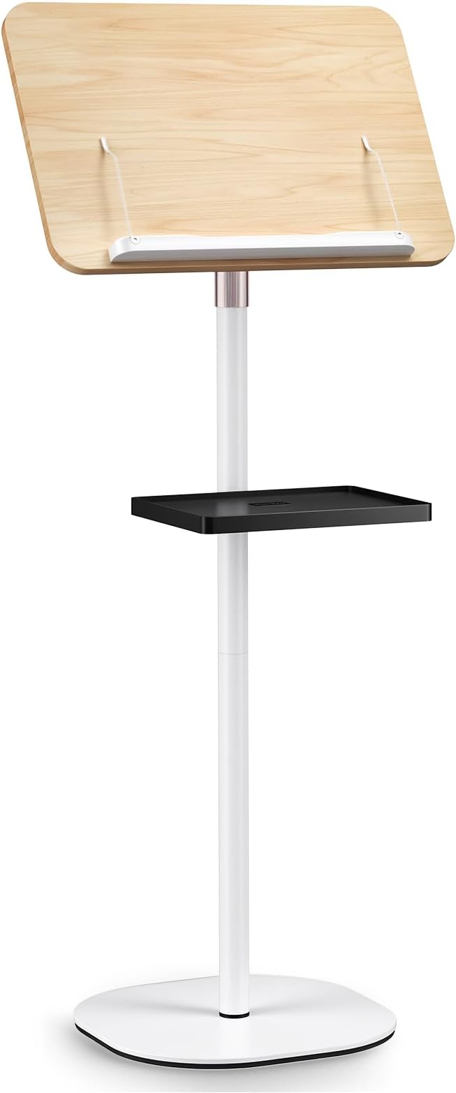 2 in 1 Adjustable Floor Book Stand & Music Stand with Removable Tray, 19.7" to 51.2" Foldable Reading Book Holder with Page Clips for Laptop, Cookbooks, Sheet Music, Wooden Podium Stand for Projector - Image 9