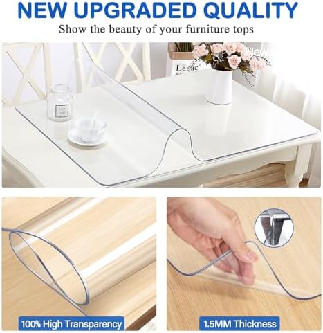 35X60 Inch Clear Plastic Dining Table Protector Cover PVC Vinyl Desk Blotter Pad Mat Wooden Furniture Coffee Glass Corner Bar End Side Table Top Protection Countertop Pad Waterproof - Image 2