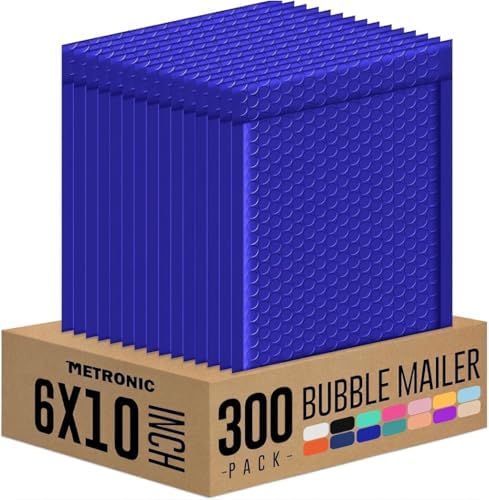 METRONIC Bubble Mailers 6x10" Padded Envelopes Blue 300 Pack Waterproof by METRONIC