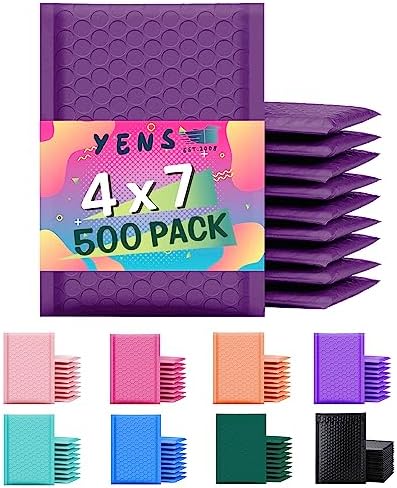 Yens Bulk Purple Poly Bubble Mailers 4x8 500 Pack Usable 4x7 by YensPackage