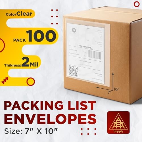 APQ Supply Clear Packing List Envelopes, 7 x 10 Inch Self Seal Shipping Document Pouches, 100 Pack for Business Warehouse E Commerce Fulfillment and Shipping Departments - Image 2