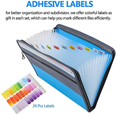 NAFY Expanding File Folder, 13 Pockets Document Organizer with Zipper, A4 Letter Size Portable Accordion Expanding File Folders with 27pcs Multicolor Labels for Home Office School Supplies (Blue) - Image 5