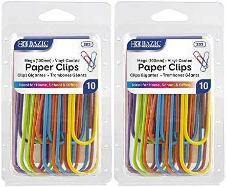 BAZIC Products Mega Paper Clips, Assorted Colors, 100 mm, 10 Ct, 2-Pack by BAZICProducts