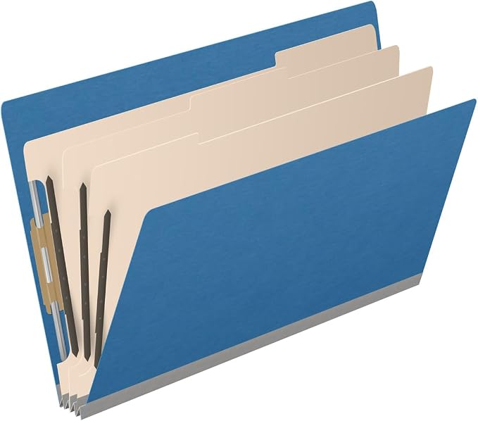 Ecom Folders End Tab Pressboard Classification Folders | Legal Size 25 Pt Type III Stock with 3 Dividers & 3" Tyvek Expansion | 2 Fasteners Pos 1 & 3 for Medical & Office Docs | Royal Blue, Box of 10 - Image 2