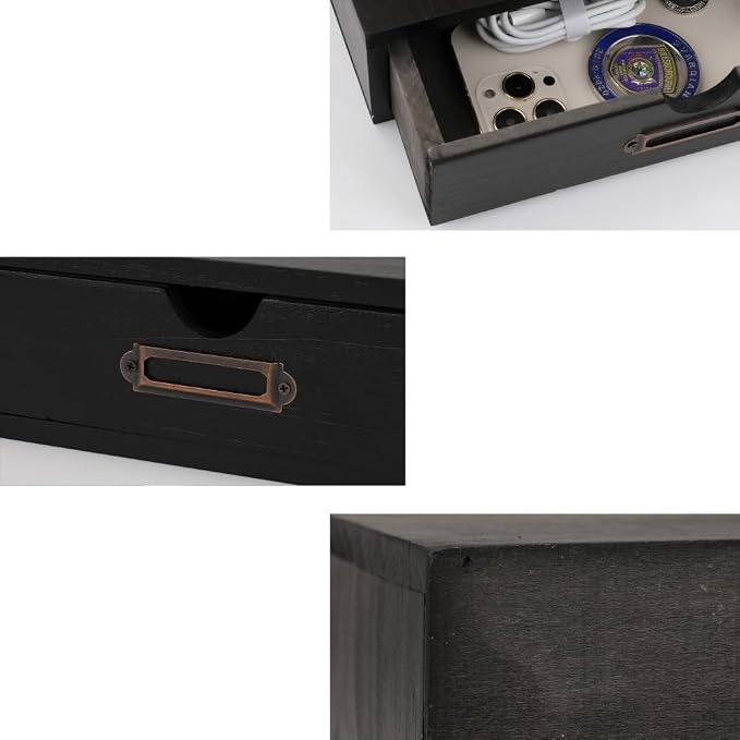 Wooden Drawers Black Wood Desktop Organizer with Drawers | Vintage Wooden Storage Box for Apothecary Cabinet, Wood Drawer, Countertop Drawer for Library Card Catalog Cabinet - Image 6