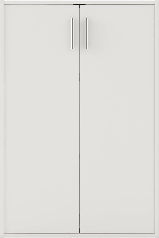 Homes: Inside + Out Apexa 3-Tier Stackable Wood Bookcase with Doors, Cube Storage Organizer Shelves, Small Food Pantry Cabinet, Dorm Teen Room Decor & Bedroom, Home Office, Kitchen, White - Image 16