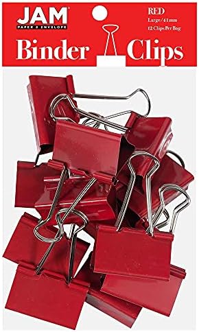JAM PAPER Colorful Binder Clips - Large - 1 1/2 Inch (41 mm) - Red Binderclips - 12/Pack by JAMPaper