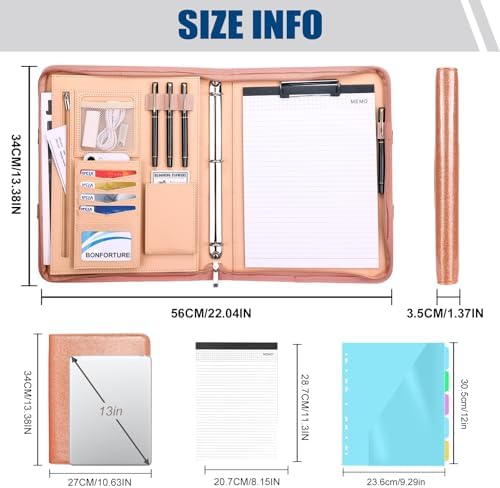 Padfolio Portfolio Binder with Handle, 3-Ring Folder Organizer, Vegan Leather Portfolio with Notepad Includes 5 Dividers with 10 Pockets for Documents Filesfor Documents Files and 1 Pen - Image 2