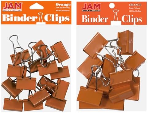 JAM PAPER Colorful Binder Clips Assortment - Medium & Large Size - Orange Binderclips - 27 Clips/Pack by JAMPaper
