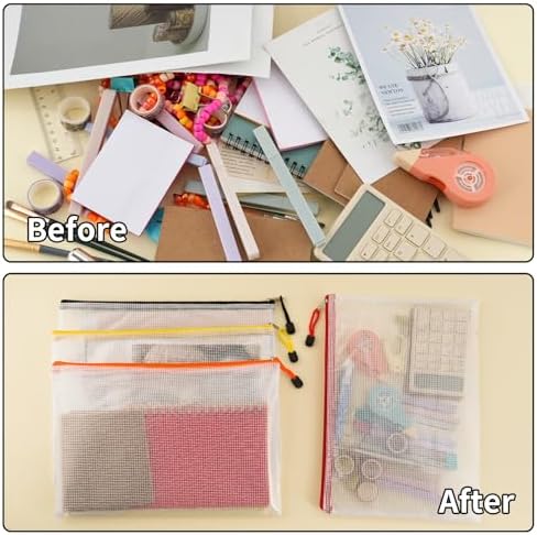 EOOUT 72pcs Mesh Zipper Pouch, A4 Size, 12 Colors Zipper Bags for Organizing Storage, Waterproof Puzzle Bag, Zipper File Bags for Board Games and School Office Supplies - Image 4