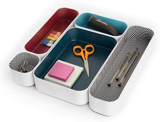 Three by Three Seattle Metal Drawer Organizer Tray Set, 5-Pc (Blue Berry) | Deep 2" food-safe metal bins; soft non-scratch base; perfect for kitchen utensils, tools & bulkier drawer items - Image 2