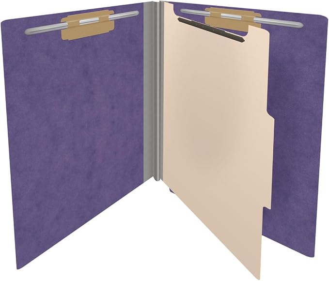 25 Pt. Pressboard Classification Folders, Full Cut End Tab, Letter Size, 1 Divider, Purple (Box of 10) - Image 4