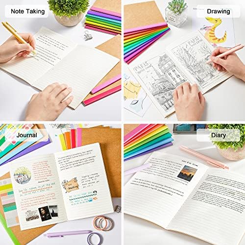 feela 48 Pack Composition Notebooks Bulk, Kraft Cover Lined Blank College Ruled Composition Travel Journals with Rainbow Spines For Women Students Business, 60 Pages, 8.3”x 5.5”, A5, 8 Colors - Image 7