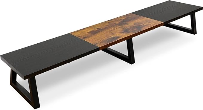 TEAMIX 42 inch Large Dual Monitor Riser, Desk Organizer Stand for TV Laptop | Extra Long Computer Stand Shelf, Wood & Steel TV Riser, Holds 300lbs, Keyboard & PS5 Storage Below, For Home Office & Gaming by TEAMIX