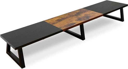 TEAMIX 42 inch Large Dual Monitor Riser, Desk Organizer Stand for TV Laptop | Extra Long Computer Stand Shelf, Wood & Steel TV Riser, Holds 300lbs, Keyboard & PS5 Storage Below, For Home Office & Gaming by TEAMIX