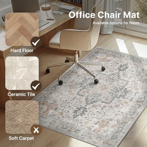 5FT Round Office Chair Mat for Hardwood Floor, Non-Slip Washable Taupe - Image 3