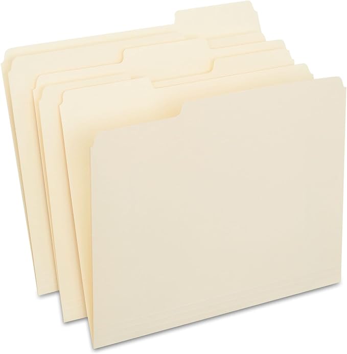 Staples File Folders, Letter Size, 1/3‑Cut Tabs, Assorted Positions, Manila, Durable Paper Stock, 250/Pack by Staples