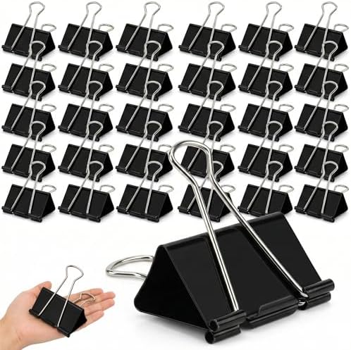 3 Inch Extra Large Jumbo Binder Clips (30 Pack)– Sturdy Black Metal Paper Clamps, Bulldog Clips for Office, Home & Classroom, Tempered Steel with 1.5" Capacity for Documents, Files, Craft Boards by Unknown