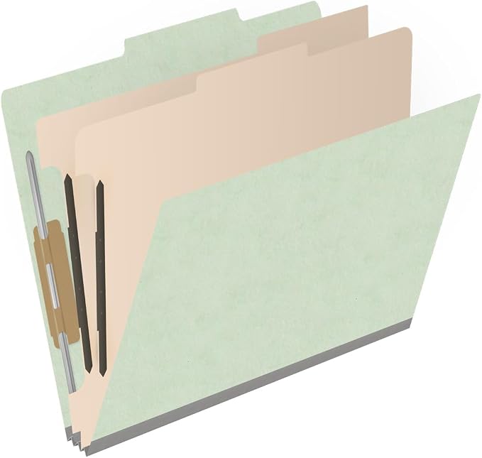25 Pt. Pressboard Classification Folders, 2/5 Cut ROC Top Tab, Letter Size, 2 Dividers, Pale Green (Box of 10) - Image 2