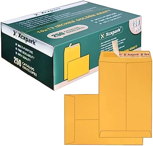 Xxcxpark 250 PCS 10x13 inches Security Catalog Envelopes Printable Self Seal Envelopes, Anti Tear brown Kraft Envelopes for Invitation Cards, Pictures, Photos, Documents by Xxcxpark