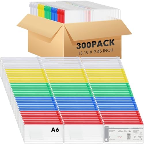 Zhehao 300 Pcs A6 Zipper Pouch Bulk, Clear Pencil Envelopes, Multicolor by Zhehao