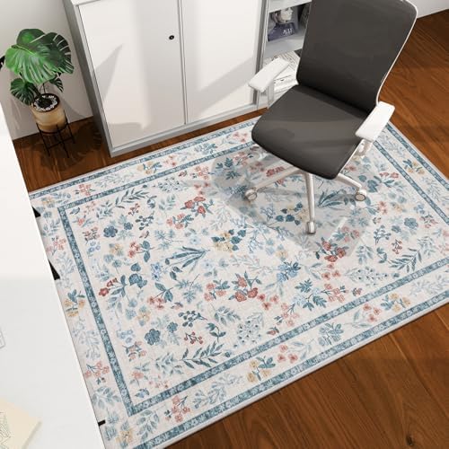 chakme Office Chair Mat for Hardwood Floor, 60"x45" Easy Glide Computer Desk Mat Protector for Rolling Chair Under Desk Rug Nonslip Backing, Machine Wash, (Floral) by CHAKME