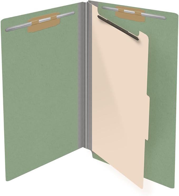 Ecom Folders Top Tab Pressboard Classification Folders | Legal Size 25 Pt Stock with 1 Divider | 2/5 Cut ROC Tab for Medical & Office Filing | 4 Filing Sections | Green, Box of 10 - Image 4