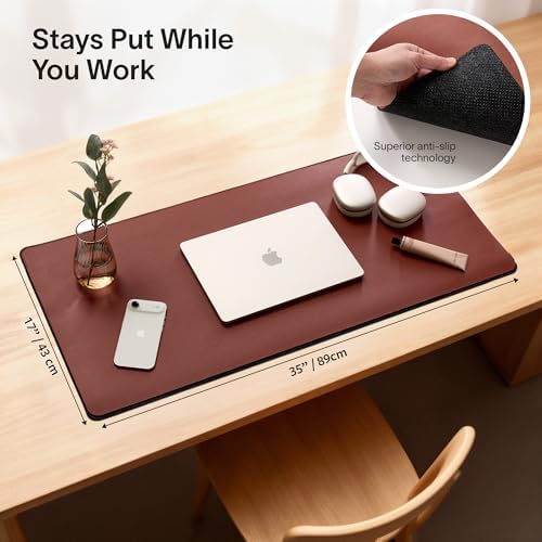 Nordik Felt and Leather Desk Mat - Dual Layer Emberwood Brown 35 x 17 in - Image 5
