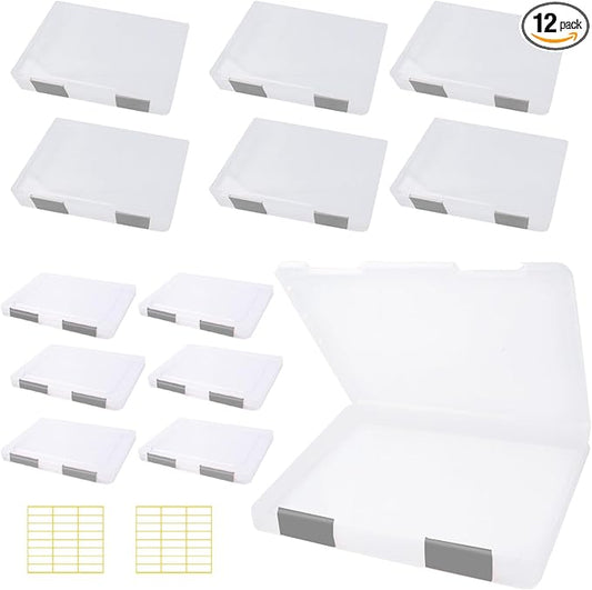 12 Pcs Clear A4 A5 File Box Document Plastic Storage Box with 48 Labels File Holder Organizer Paper Plastic Case Magazine Protector with Buckle Office School Supplies(Grey) by OLUTACOT