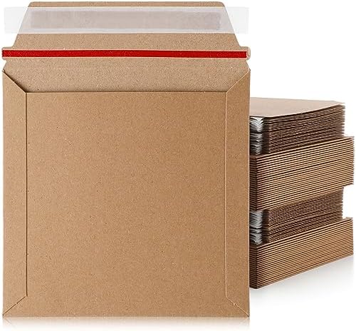 Fainne 200 Pcs 6 x 6'' Rigid Mailers 400 GSM Keep Flat Cardboard Mailers Shipping Cardboard Envelopes Disc DVD CD Envelopes with Self Adhesive Flap and Tear off Strip for Mailing Photo (Brown) by Fainne