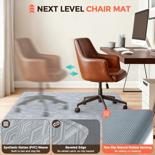 BAGAIL Office Chair Mat for Hardwood Floor, 35"x47" Heavy Duty Computer Chair Mat - Fast Flat & Smooth Glide - Non-Slip Desk Chair Floor Protector for Home Office - Gray Diamond - Image 2