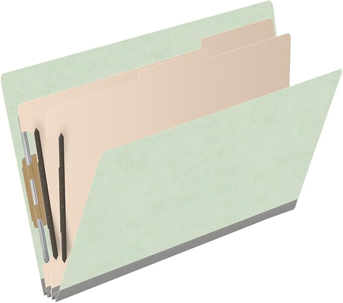 Ecom Folders End Tab Pressboard Classification Folders | Legal Size 25 Pt Stock with 2 Dividers and 2" Tyvek Expansion | Medical, Legal & Office Records Organizer | Pale Green, Box of 10 - Image 2