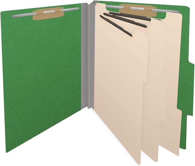 25 Pt. Pressboard Classification Folders, 2/5 Cut ROC Top Tab, Letter Size, 3 Dividers, Moss Green (Box of 10) - Image 4