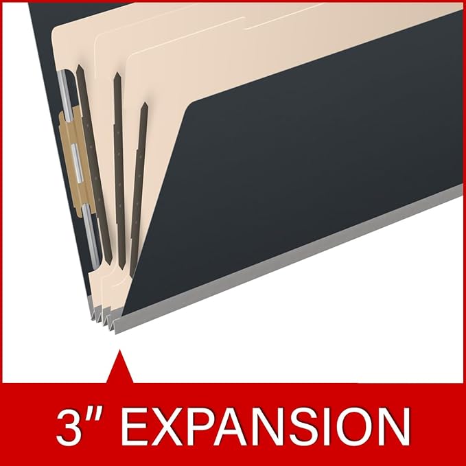 Ecom Folders End Tab Pressboard Classification Folders | Legal Size 25 Pt Type III Stock with 3 Dividers & 3" Tyvek Expansion | 2 Fasteners Pos 1 & 3 for Medical & Office Docs | Black, Box of 10 - Image 7