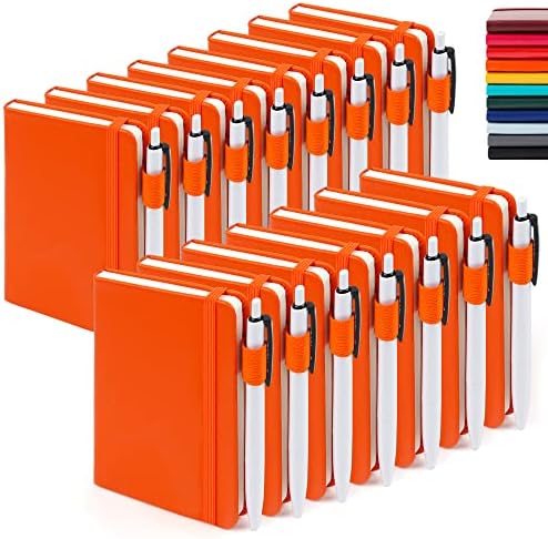 feela 15 Pack Pocket Small Notebooks Bulk, Mini Cute Notepads Hardcover College Ruled Lined Journals with Pen Holder for School Business Memos, with 15 Black Pens, 3.5”x 5.5”, A6, Orange by feela
