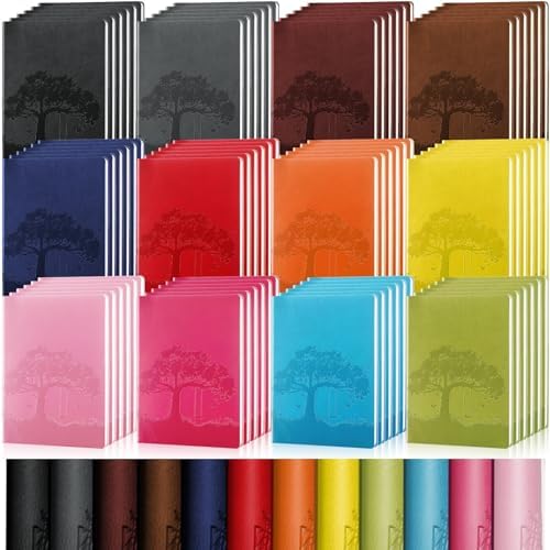 TaoBary A5 PU Leather Journals Bulk Colorful Tree Journal Notebook Soft Leather Cover Lined Ruled Writing Notebook for Back to School Office Group Team Volunteer(Bright Colors,72 Pcs) by TaoBary