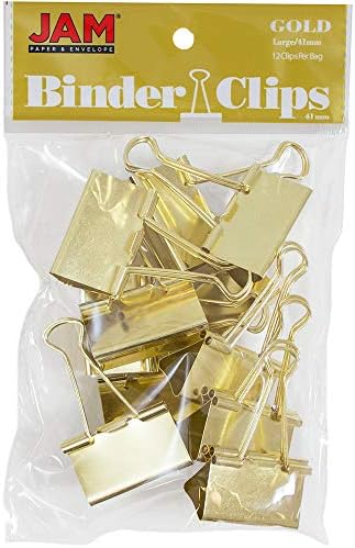 JAM PAPER Colorful Binder Clips - Large - 1 1/2 Inch (41 mm) - Gold Binderclips - 12/Pack by JAMPaper
