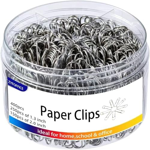Shiny Silver Jumbo Paper Clips, 1.3 Inch & 2 Inch, 400pcs by ZYFOFFICE