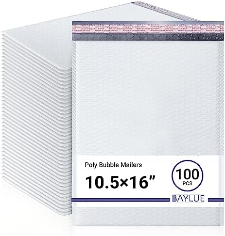 Bubble Mailers 10.5x16, Self Seal Poly Padded Envelopes #5, 100 Pack Bulk by BAYLUE