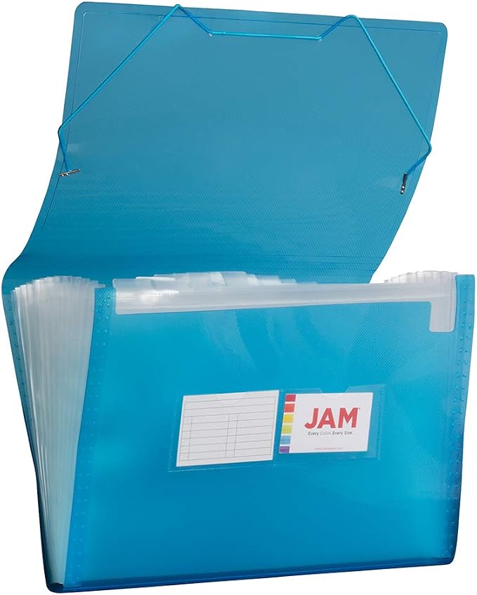 JAM PAPER Accordion Folders - 13 Pocket Plastic Expanding File - Legal Size - 10 x 15 - Blue - Sold Individually by JAMPaper