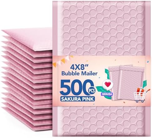 GSSUSA Sakura Pink Bubble Mailers 4x8" 500 Pack Padded Envelopes Self Seal by GSSUSA