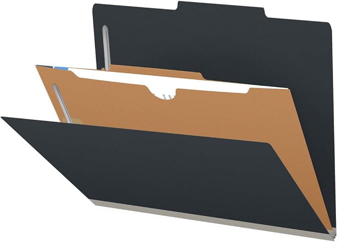25 Pt. Pressboard Classification Folders, 2/5 Cut ROC Top Tab, Letter Size, 1 Pocket Divider, Black (Box of 10) by Ecom+Folders