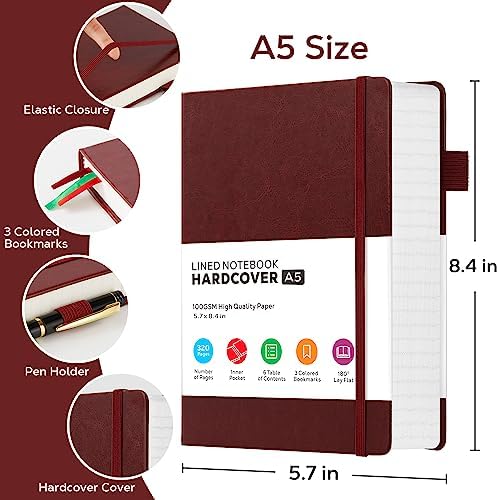 FOCUS DAY Lined Thick Journal Notebook for Writing Women Men, 320 Pages, Medium 5.7 inches x 8.4 inches, Hardcover Leather Notebook with 100 gsm Thick Paper, Burgundy - Image 2
