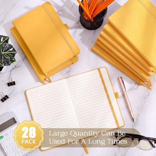Laumoi 28 Pack A5 PU Leather Lined Notebook Journal, Yellow,Simple - Image 6